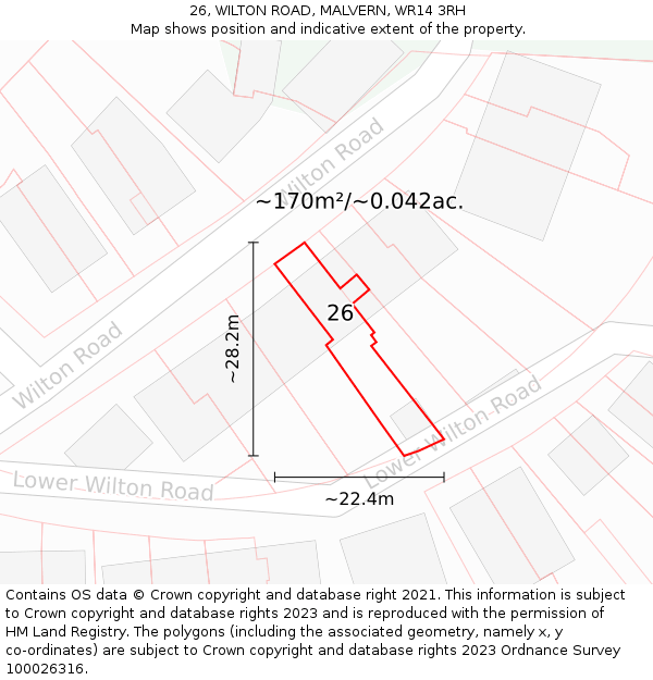 26, WILTON ROAD, MALVERN, WR14 3RH: Plot and title map