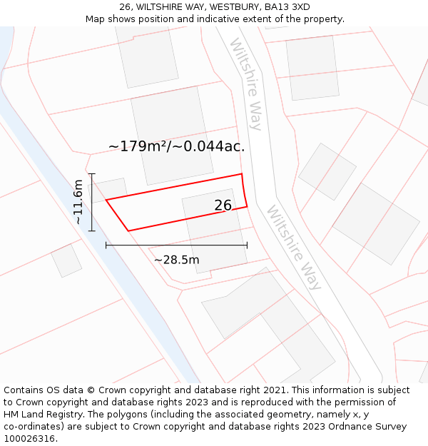 26, WILTSHIRE WAY, WESTBURY, BA13 3XD: Plot and title map