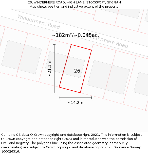 26, WINDERMERE ROAD, HIGH LANE, STOCKPORT, SK6 8AH: Plot and title map