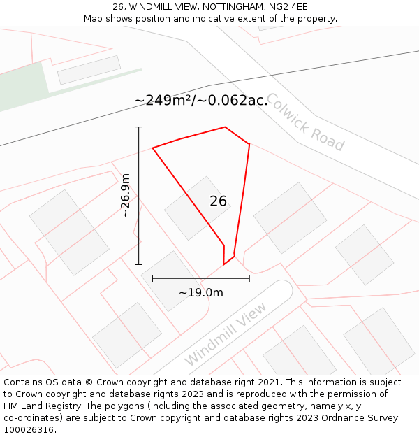 26, WINDMILL VIEW, NOTTINGHAM, NG2 4EE: Plot and title map