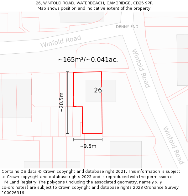 26, WINFOLD ROAD, WATERBEACH, CAMBRIDGE, CB25 9PR: Plot and title map