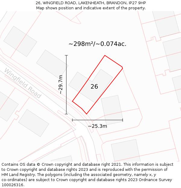 26, WINGFIELD ROAD, LAKENHEATH, BRANDON, IP27 9HP: Plot and title map