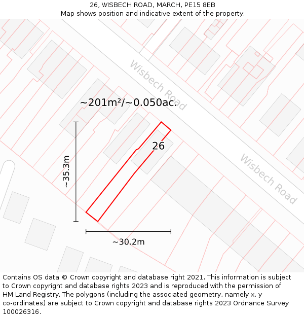 26, WISBECH ROAD, MARCH, PE15 8EB: Plot and title map