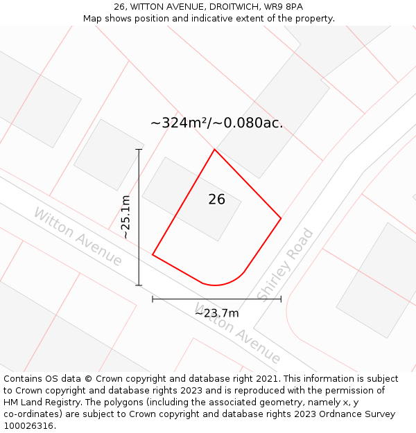 26, WITTON AVENUE, DROITWICH, WR9 8PA: Plot and title map