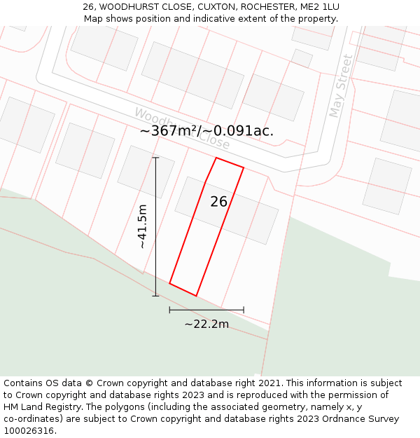 26, WOODHURST CLOSE, CUXTON, ROCHESTER, ME2 1LU: Plot and title map