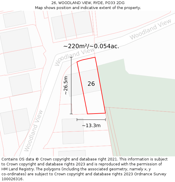 26, WOODLAND VIEW, RYDE, PO33 2DG: Plot and title map