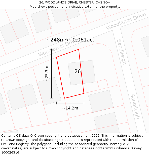 26, WOODLANDS DRIVE, CHESTER, CH2 3QH: Plot and title map