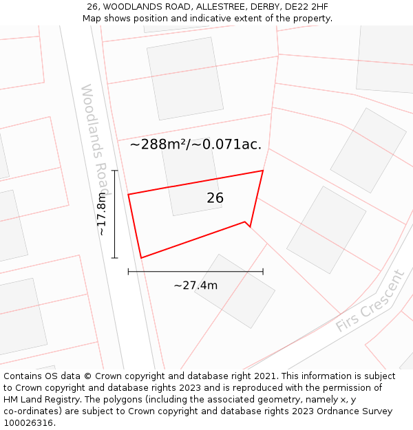 26, WOODLANDS ROAD, ALLESTREE, DERBY, DE22 2HF: Plot and title map