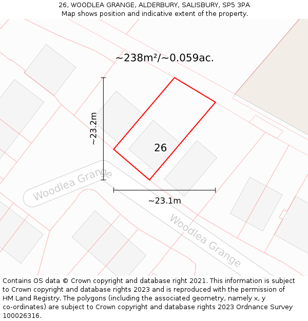 26, WOODLEA GRANGE, ALDERBURY, SALISBURY, SP5 3PA: Plot and title map