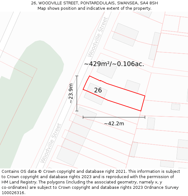 26, WOODVILLE STREET, PONTARDDULAIS, SWANSEA, SA4 8SH: Plot and title map