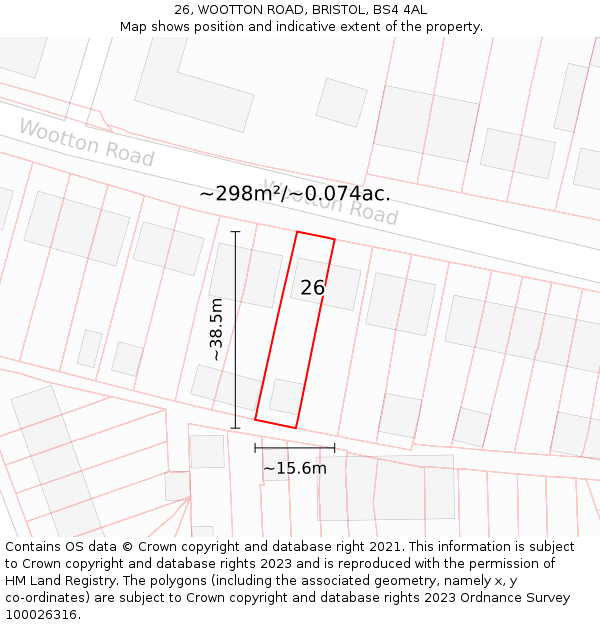 26, WOOTTON ROAD, BRISTOL, BS4 4AL: Plot and title map