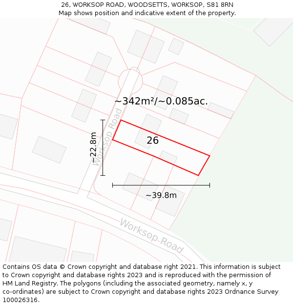 26, WORKSOP ROAD, WOODSETTS, WORKSOP, S81 8RN: Plot and title map