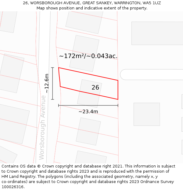 26, WORSBOROUGH AVENUE, GREAT SANKEY, WARRINGTON, WA5 1UZ: Plot and title map