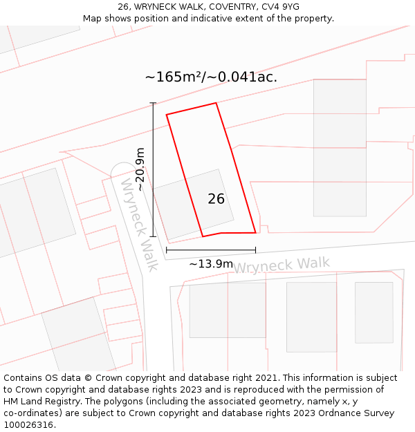 26, WRYNECK WALK, COVENTRY, CV4 9YG: Plot and title map