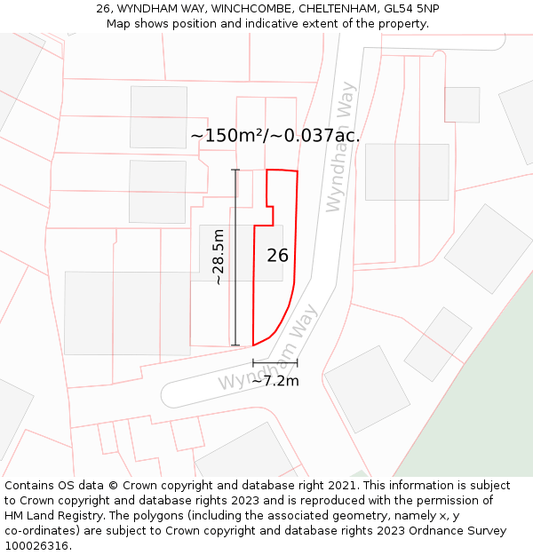 26, WYNDHAM WAY, WINCHCOMBE, CHELTENHAM, GL54 5NP: Plot and title map