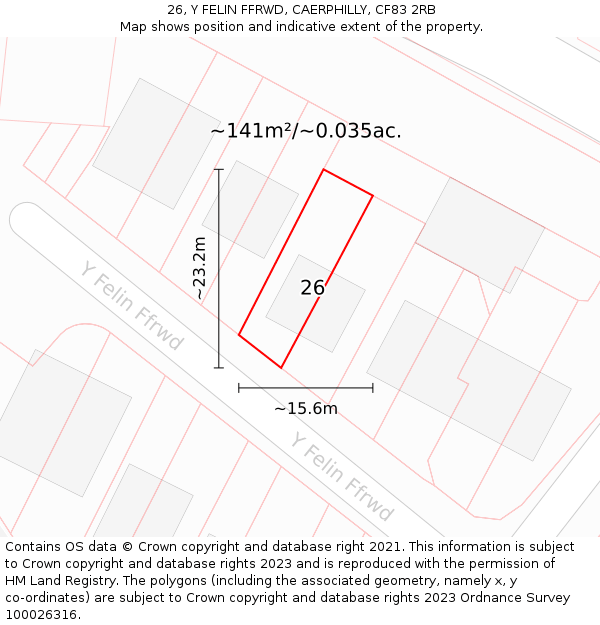 26, Y FELIN FFRWD, CAERPHILLY, CF83 2RB: Plot and title map