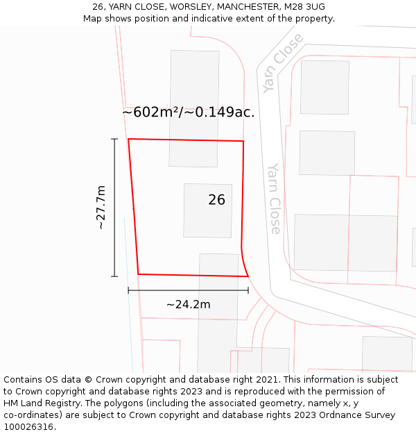 26, YARN CLOSE, WORSLEY, MANCHESTER, M28 3UG: Plot and title map