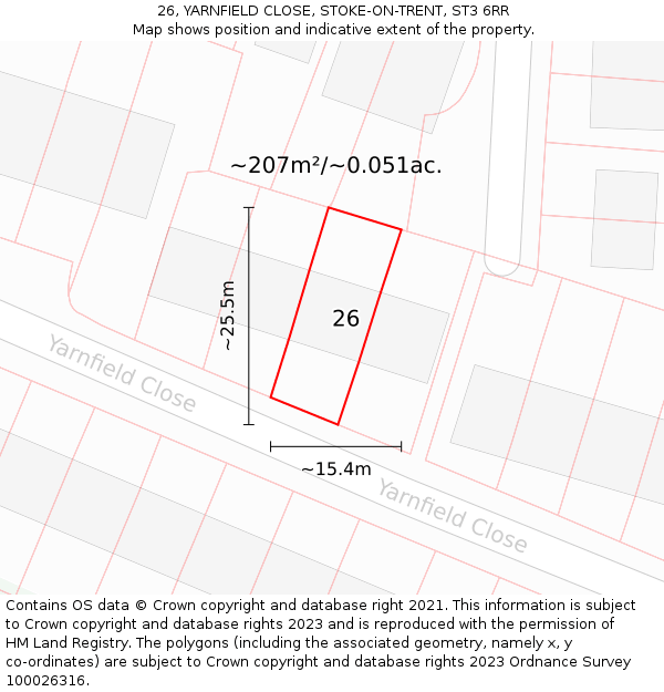 26, YARNFIELD CLOSE, STOKE-ON-TRENT, ST3 6RR: Plot and title map