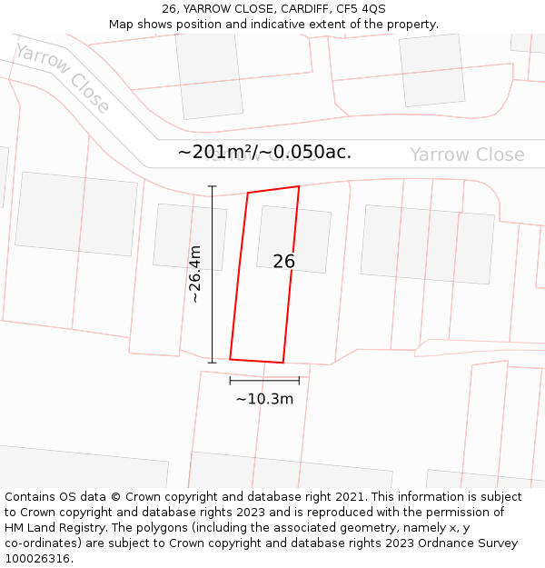 26, YARROW CLOSE, CARDIFF, CF5 4QS: Plot and title map