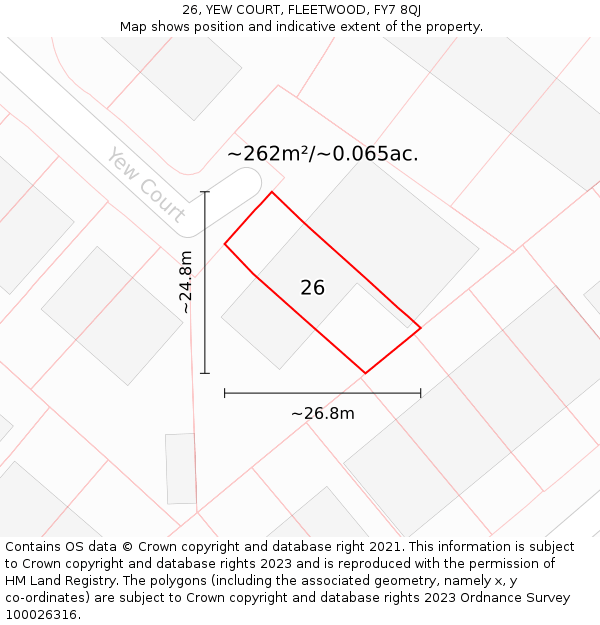 26, YEW COURT, FLEETWOOD, FY7 8QJ: Plot and title map