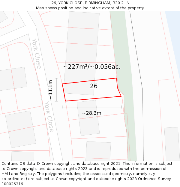 26, YORK CLOSE, BIRMINGHAM, B30 2HN: Plot and title map