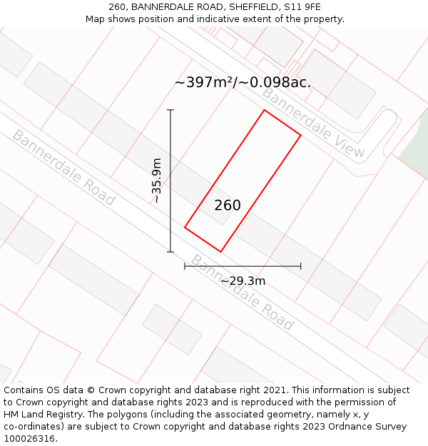 260, BANNERDALE ROAD, SHEFFIELD, S11 9FE: Plot and title map