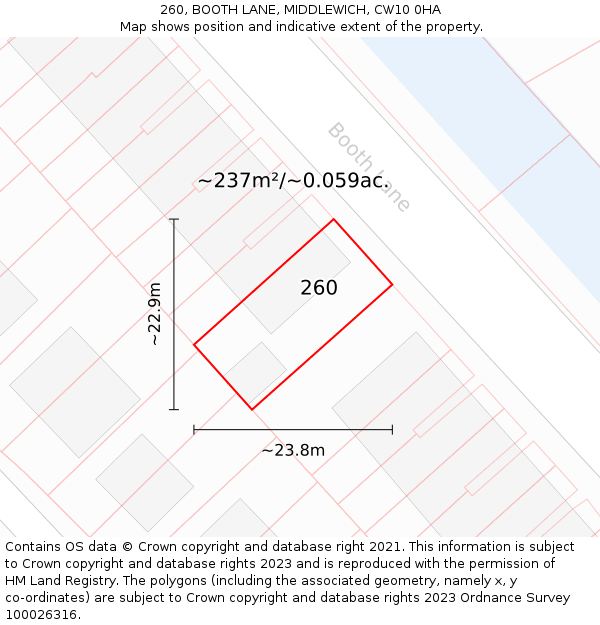 260, BOOTH LANE, MIDDLEWICH, CW10 0HA: Plot and title map