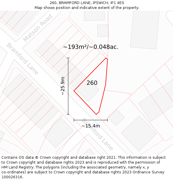 260, BRAMFORD LANE, IPSWICH, IP1 4ES: Plot and title map