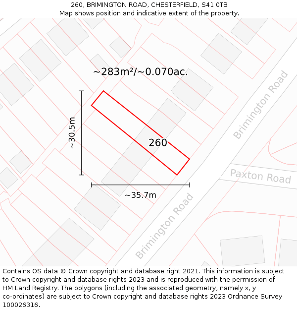 260, BRIMINGTON ROAD, CHESTERFIELD, S41 0TB: Plot and title map