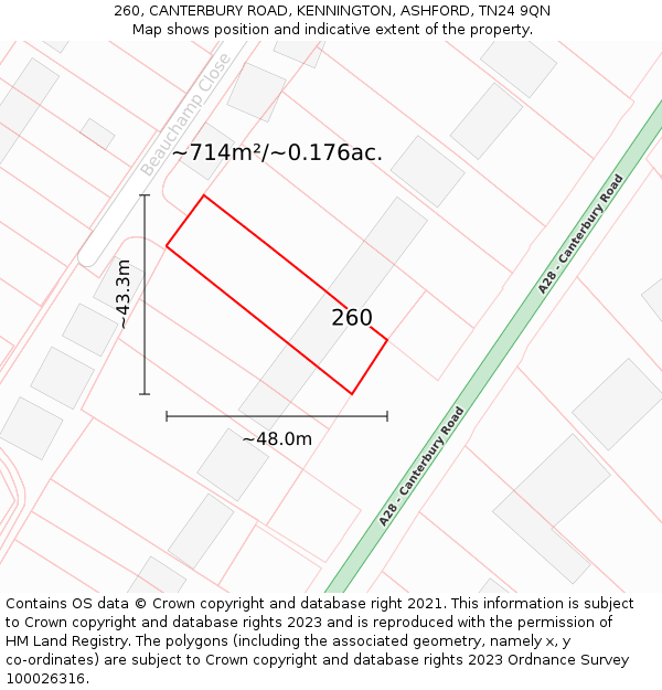 260, CANTERBURY ROAD, KENNINGTON, ASHFORD, TN24 9QN: Plot and title map