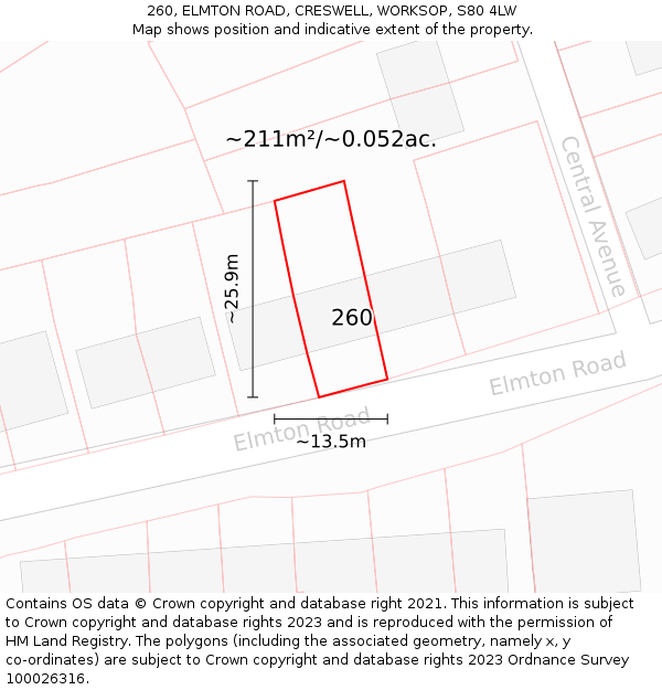 260, ELMTON ROAD, CRESWELL, WORKSOP, S80 4LW: Plot and title map