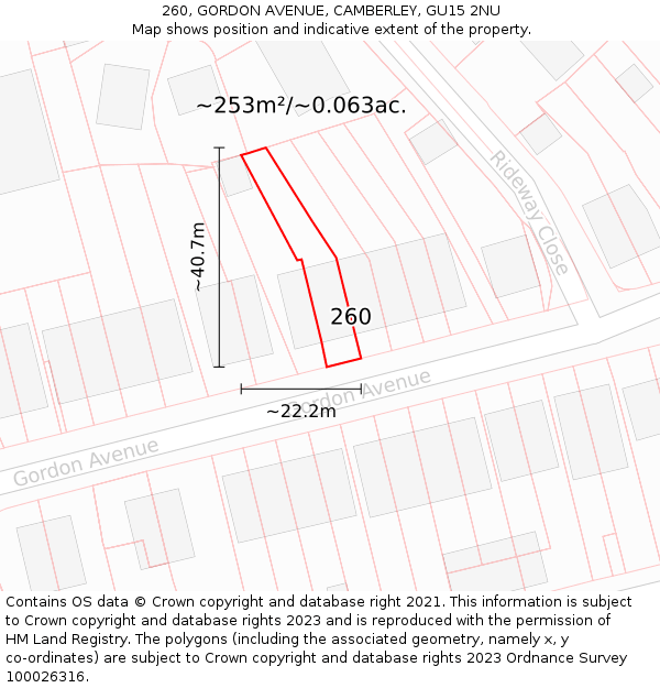 260, GORDON AVENUE, CAMBERLEY, GU15 2NU: Plot and title map