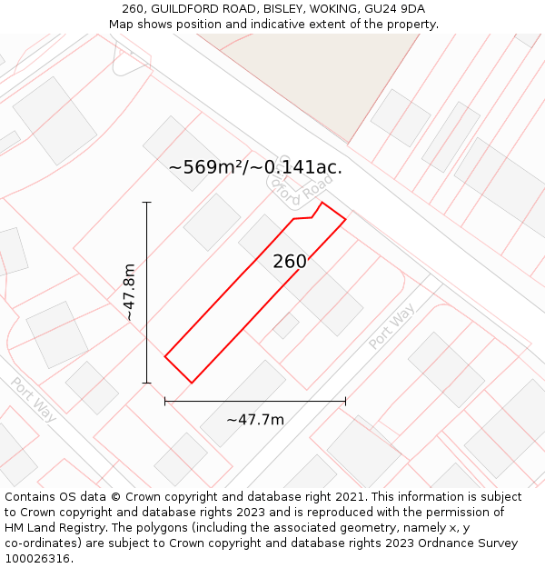 260, GUILDFORD ROAD, BISLEY, WOKING, GU24 9DA: Plot and title map