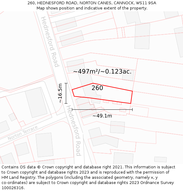 260, HEDNESFORD ROAD, NORTON CANES, CANNOCK, WS11 9SA: Plot and title map