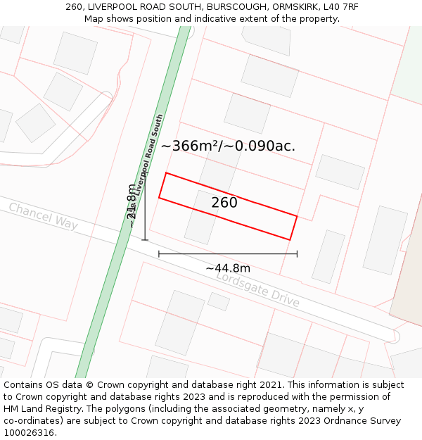 260, LIVERPOOL ROAD SOUTH, BURSCOUGH, ORMSKIRK, L40 7RF: Plot and title map