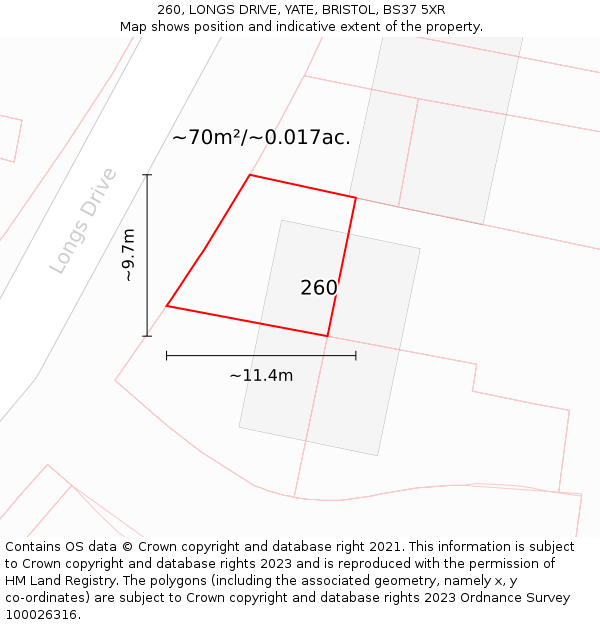 260, LONGS DRIVE, YATE, BRISTOL, BS37 5XR: Plot and title map