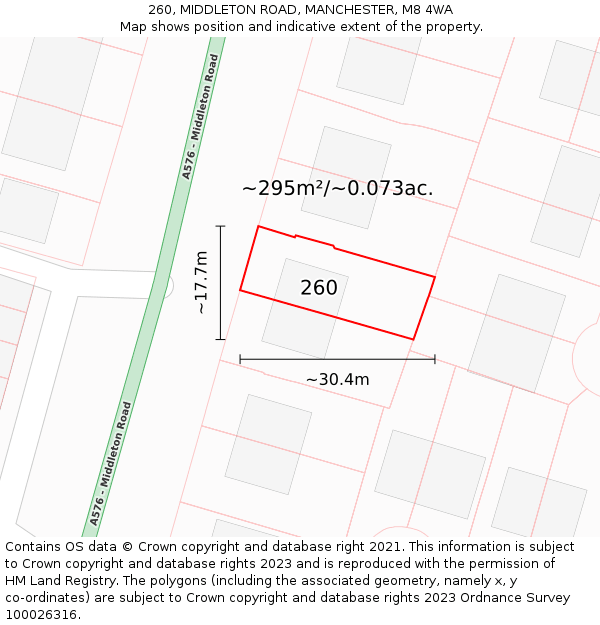 260, MIDDLETON ROAD, MANCHESTER, M8 4WA: Plot and title map