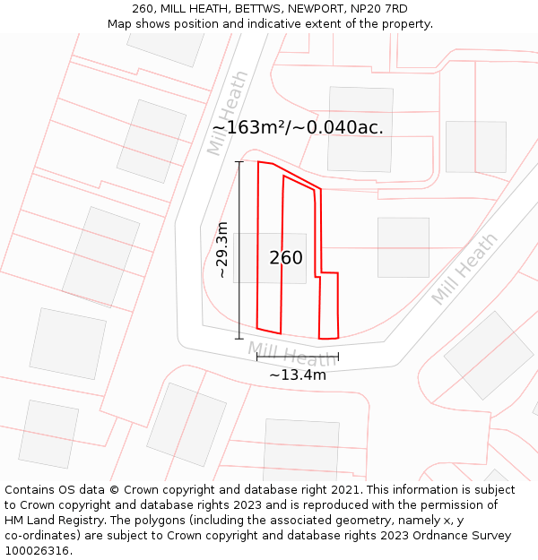 260, MILL HEATH, BETTWS, NEWPORT, NP20 7RD: Plot and title map
