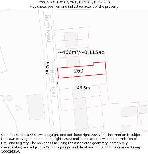 260, NORTH ROAD, YATE, BRISTOL, BS37 7LQ: Plot and title map