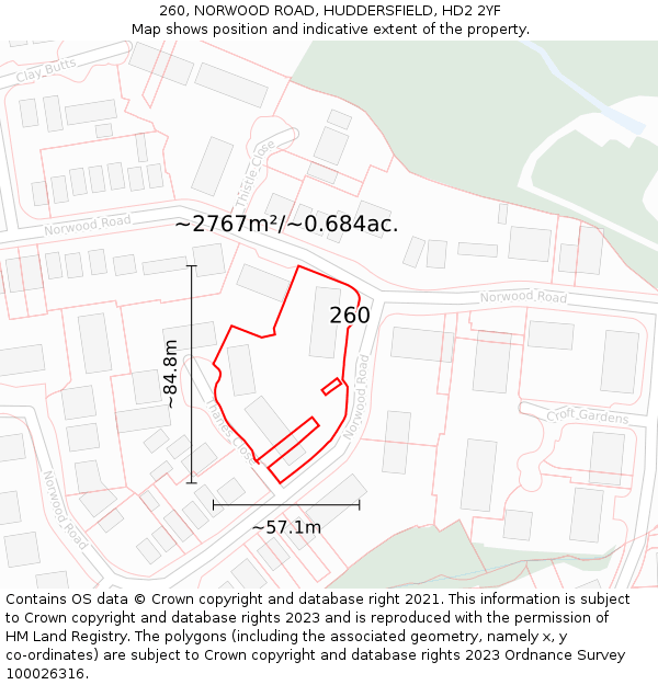 260, NORWOOD ROAD, HUDDERSFIELD, HD2 2YF: Plot and title map