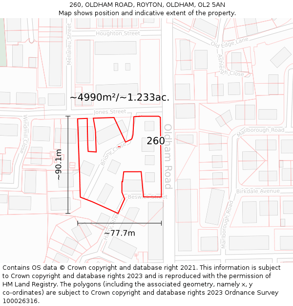 260, OLDHAM ROAD, ROYTON, OLDHAM, OL2 5AN: Plot and title map