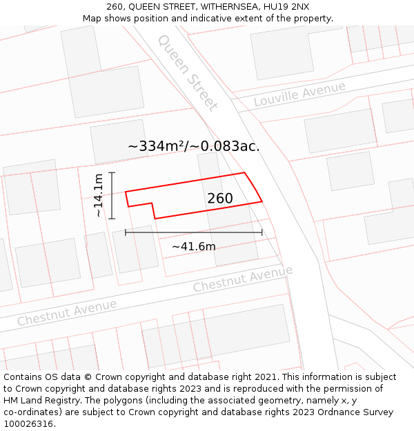 260, QUEEN STREET, WITHERNSEA, HU19 2NX: Plot and title map