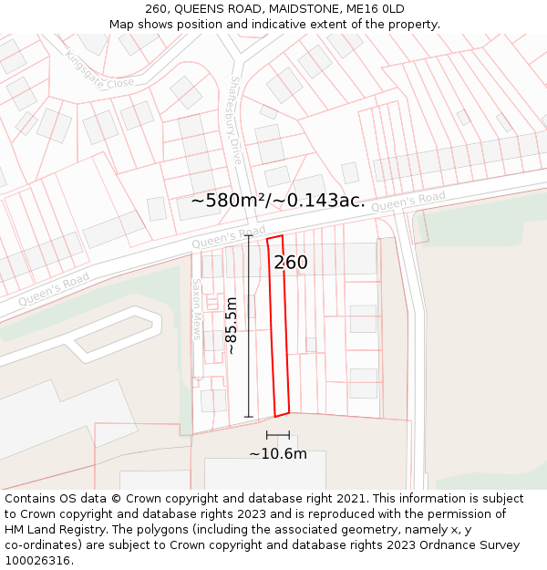 260, QUEENS ROAD, MAIDSTONE, ME16 0LD: Plot and title map