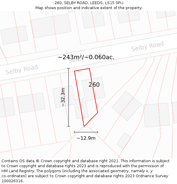 260, SELBY ROAD, LEEDS, LS15 0PU: Plot and title map