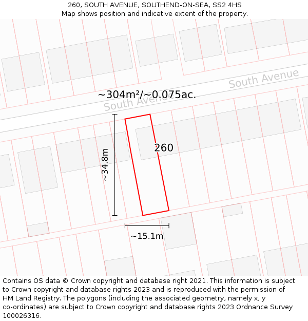 260, SOUTH AVENUE, SOUTHEND-ON-SEA, SS2 4HS: Plot and title map