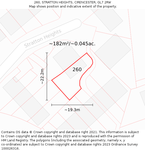 260, STRATTON HEIGHTS, CIRENCESTER, GL7 2RW: Plot and title map