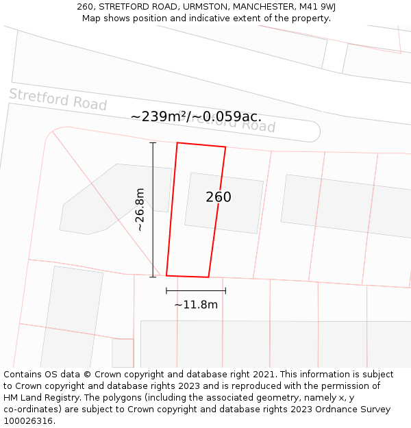 260, STRETFORD ROAD, URMSTON, MANCHESTER, M41 9WJ: Plot and title map