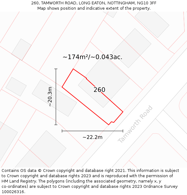 260, TAMWORTH ROAD, LONG EATON, NOTTINGHAM, NG10 3FF: Plot and title map