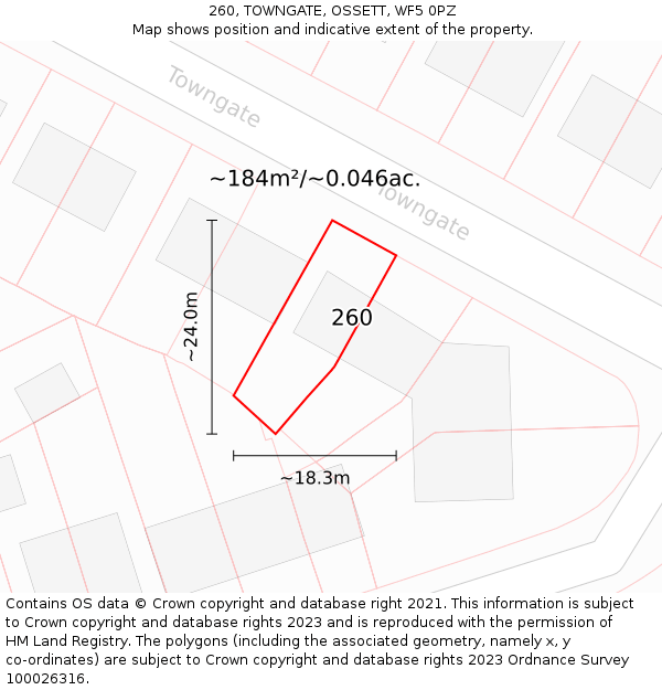 260, TOWNGATE, OSSETT, WF5 0PZ: Plot and title map