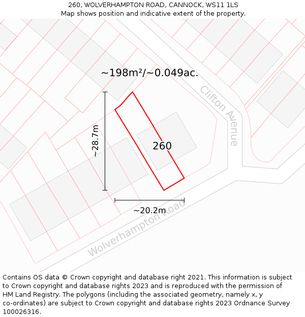 260, WOLVERHAMPTON ROAD, CANNOCK, WS11 1LS: Plot and title map